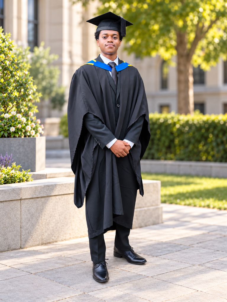 Sean in graduation cap and gown, University of Lincoln